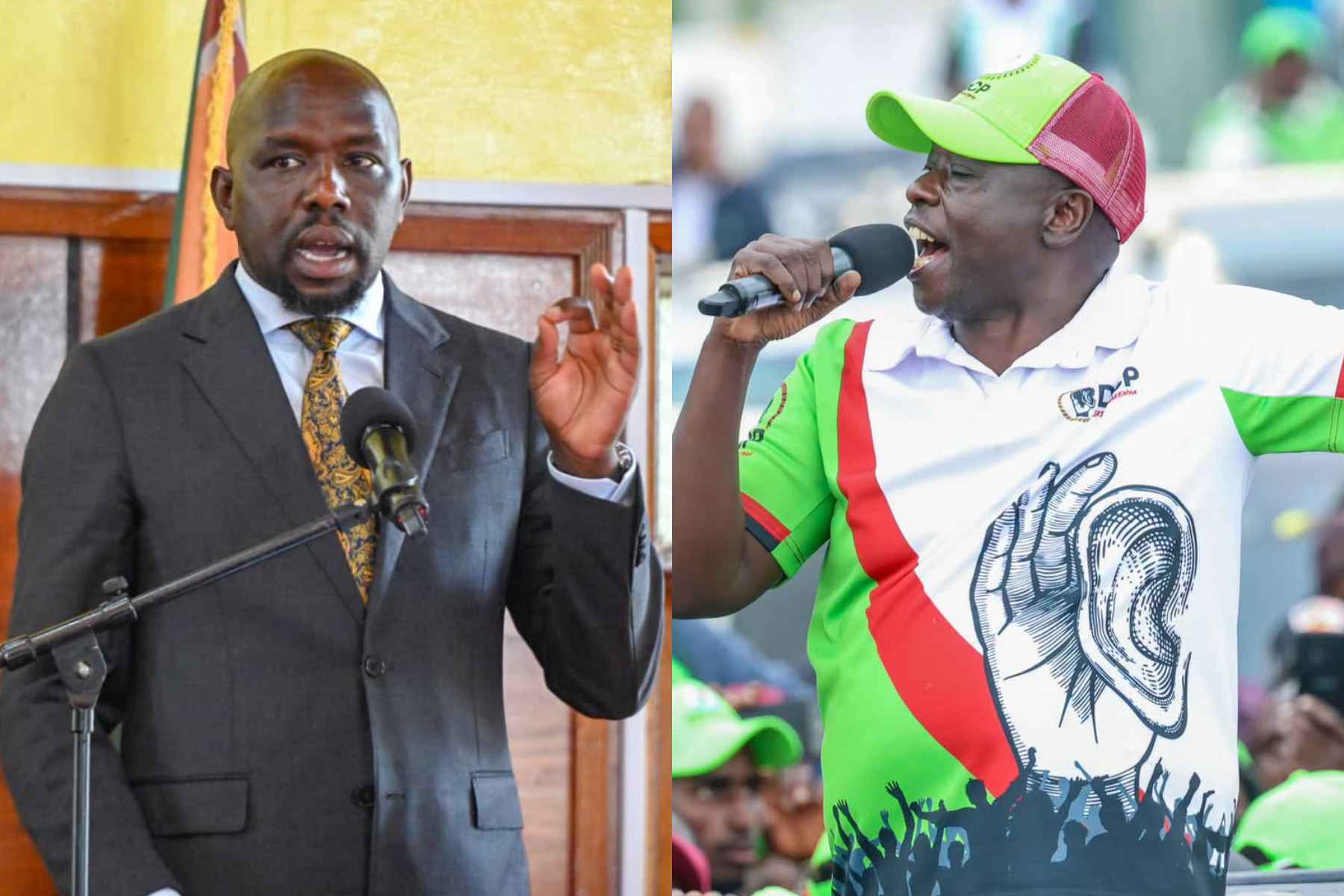 Photo collage of CS Kipchumba Murkomen and Rigathi Gachagua.